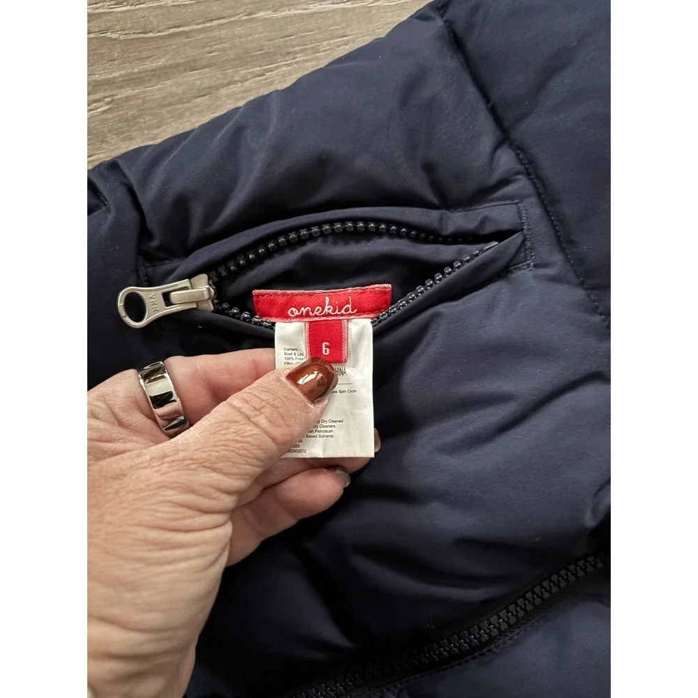 OneKid Puffer Vest Navy Red Sz 6 Kids Zip Front Outdoor Warm‎ Car Seat Coat